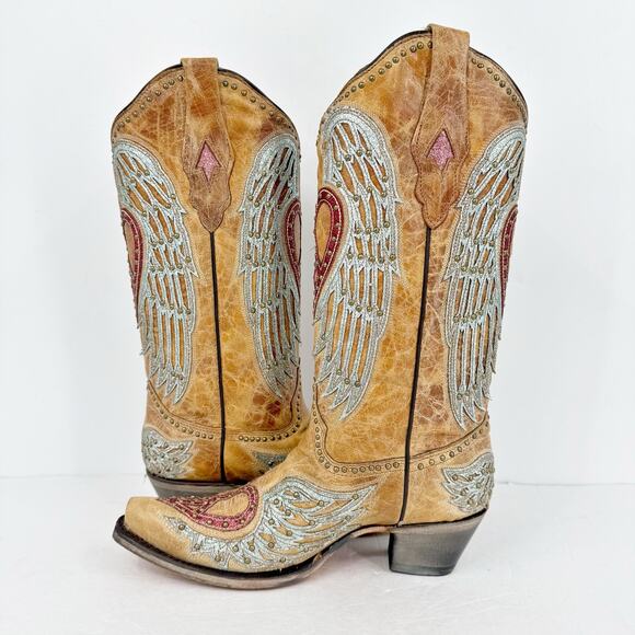 Corral Womens A4235 Western Mid Calf High Boots US 9 M Sand Brown Cowhide GUC - Picture 7 of 14